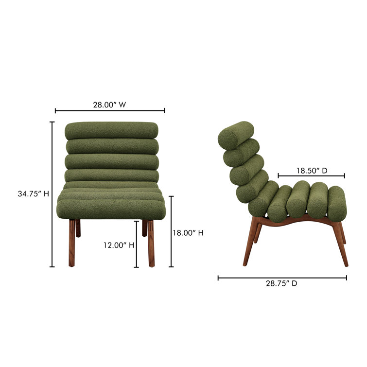 Arlo Barrel Dark Green Metal Accent Chair in Green Boucle