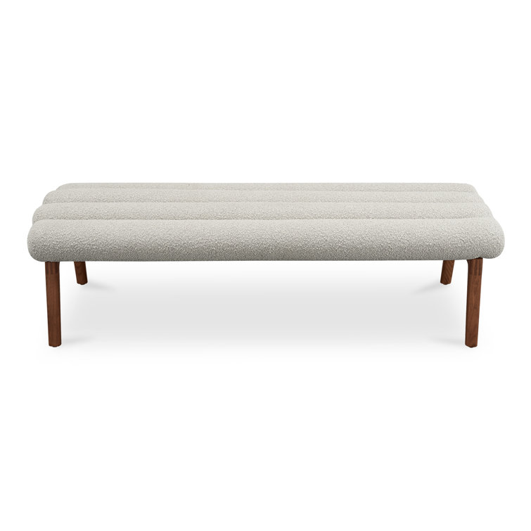 Ash Wood Straight Leg Bench with White Boucle Upholstery
