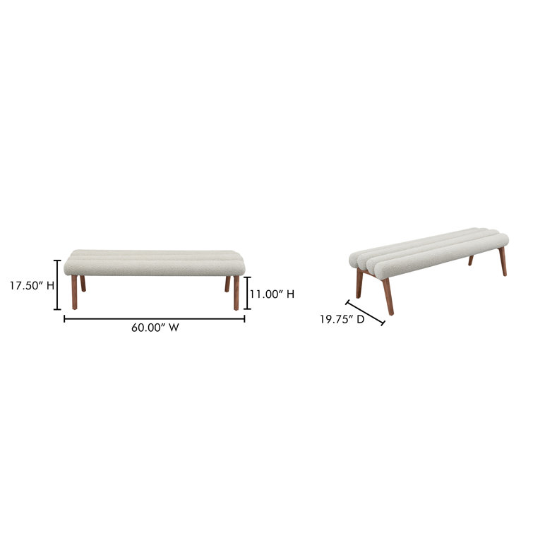 Ash Wood Straight Leg Bench with White Boucle Upholstery