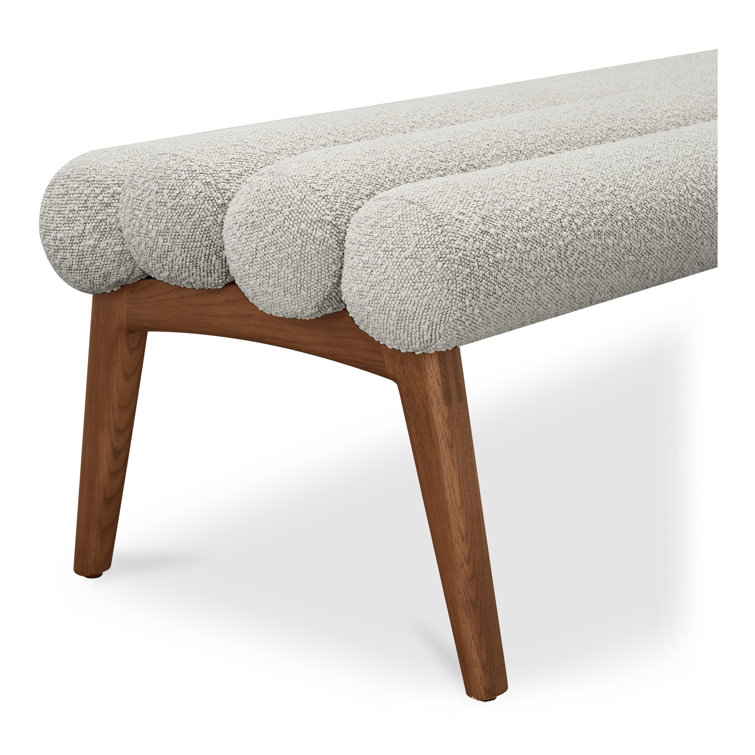 Ash Wood Straight Leg Bench with White Boucle Upholstery