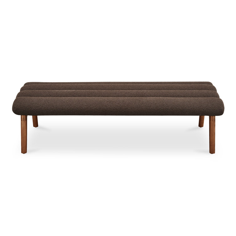 Dark Brown Polyester Upholstered Bench with Ash Wood Legs