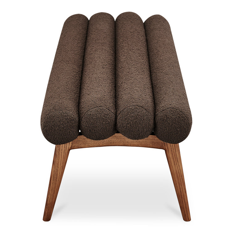 Dark Brown Polyester Upholstered Bench with Ash Wood Legs