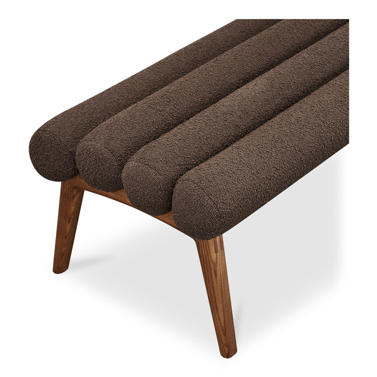 Dark Brown Polyester Upholstered Bench with Ash Wood Legs