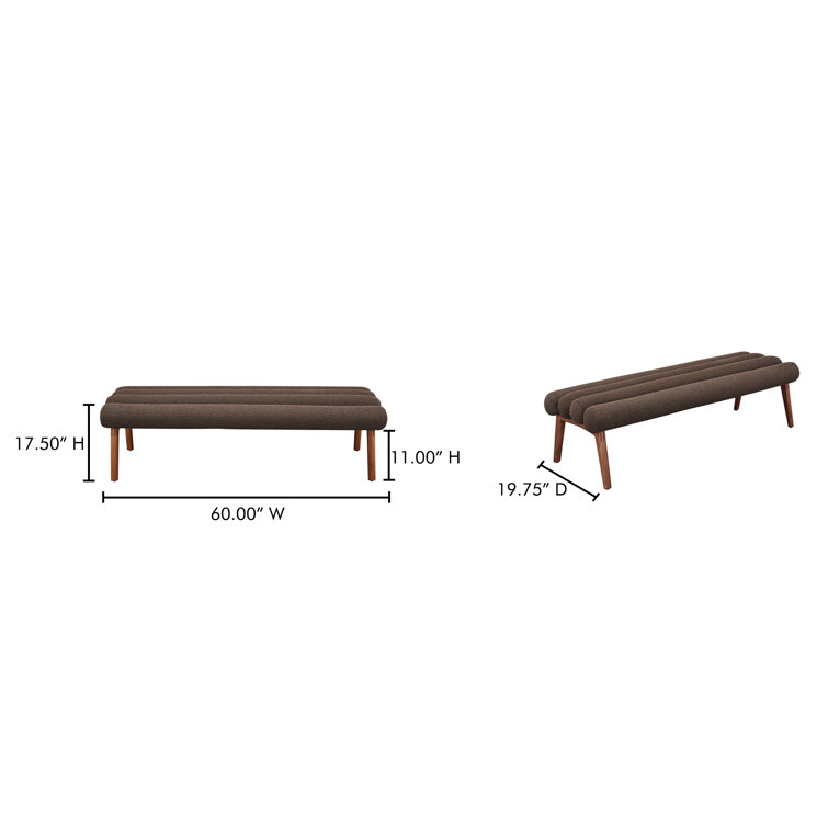 Dark Brown Polyester Upholstered Bench with Ash Wood Legs