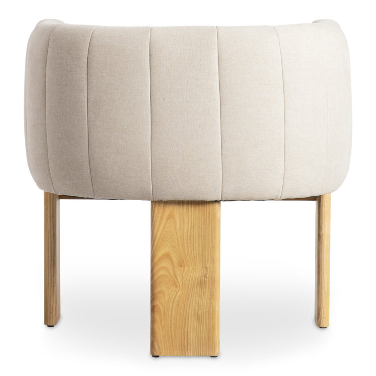 Beige Polyester Upholstered Barrel Chair with Natural Wood Frame