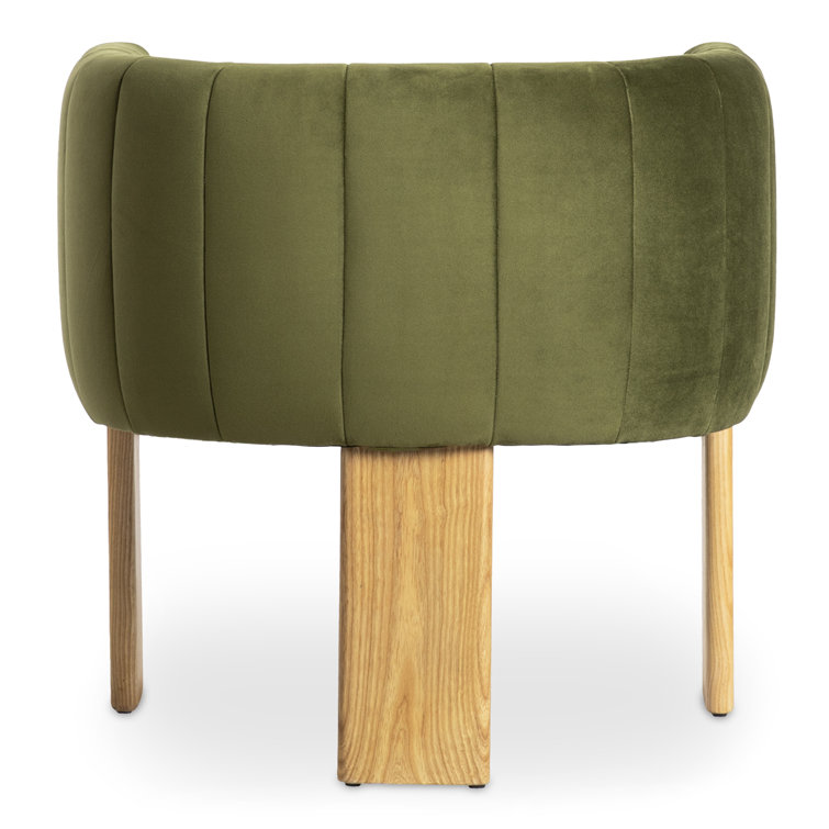 Green Velvet and Natural Wood Barrel Chair