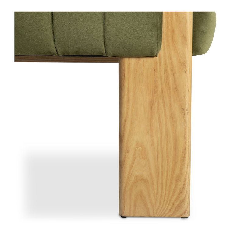 Green Velvet and Natural Wood Barrel Chair