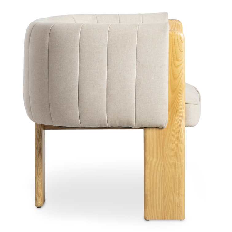 Beige Polyester Upholstered Barrel Chair with Natural Wood Frame