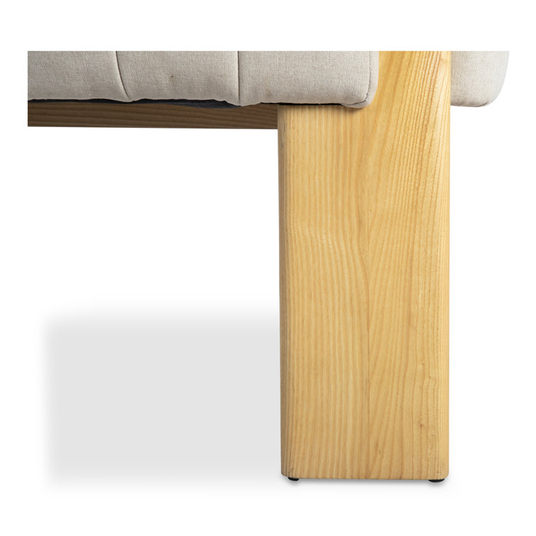 Beige Polyester Upholstered Barrel Chair with Natural Wood Frame