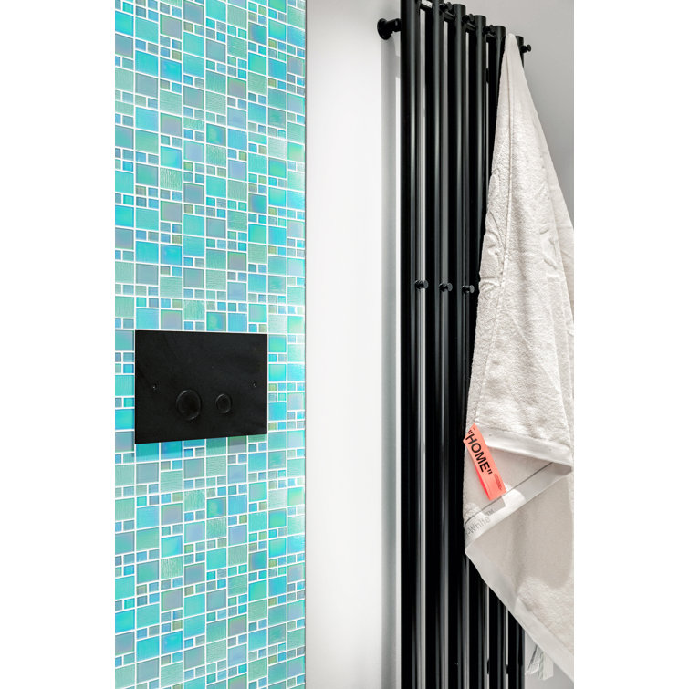 Sea Green Iridescent Glass Mosaic Wall Tile 12-in x 12-in