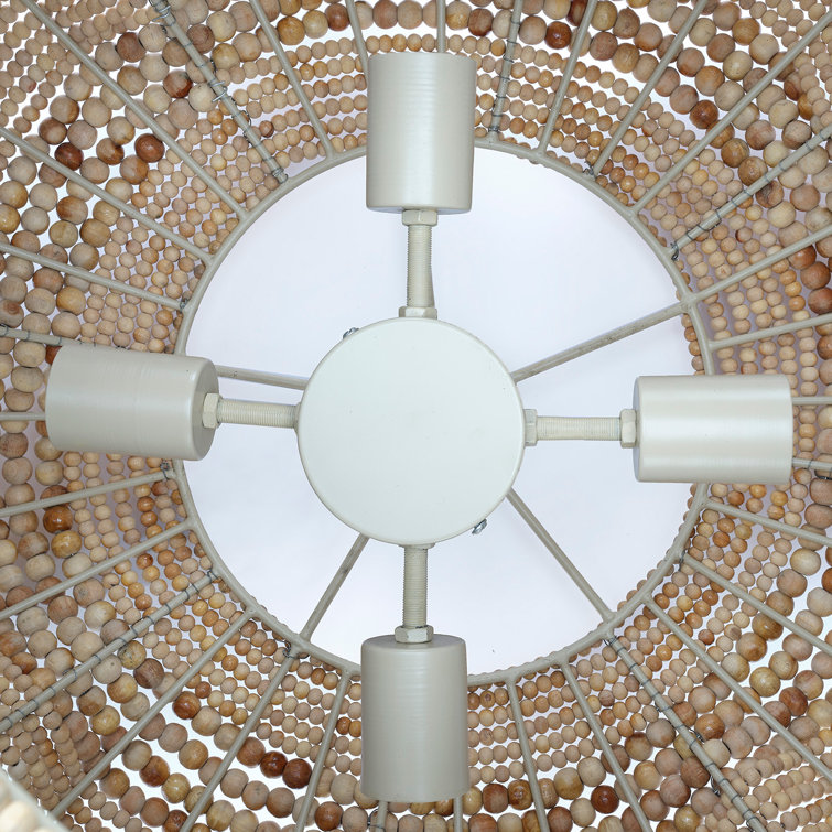 Natural Mango Wood Beaded 4-Light Chandelier