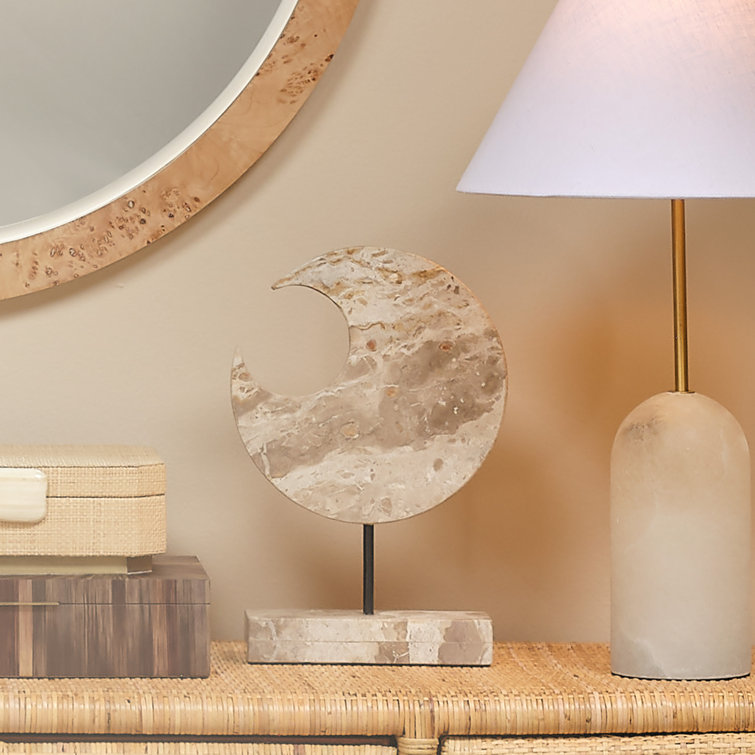 Cream Marble Crescent Accent Sculpture with Metal Stand