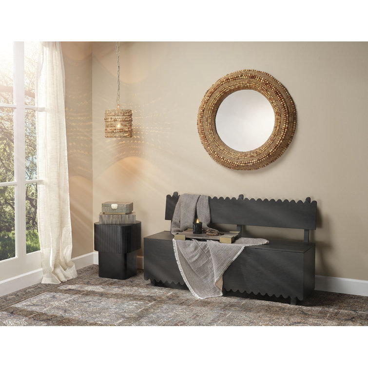White Hand-Carved Mango Wood Beaded Pendant Light