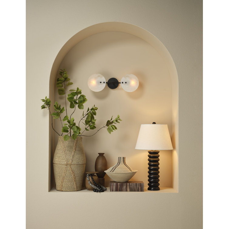 Black Mango Wood Beaded Table Lamp with Linen Shade