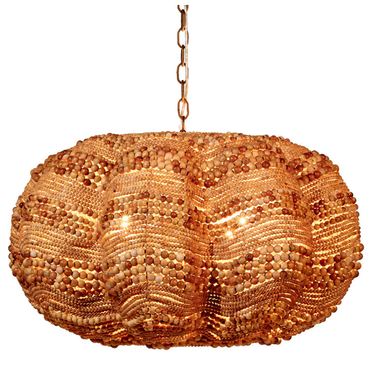 Natural Mango Wood Beaded 4-Light Chandelier