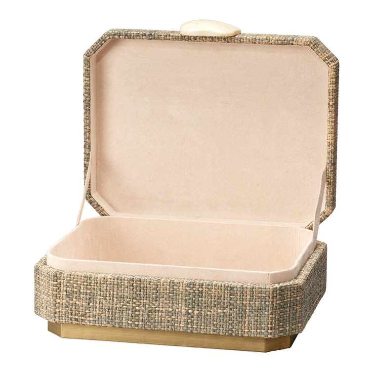 Gray Raffia and Ivory Bone Decorative Box
