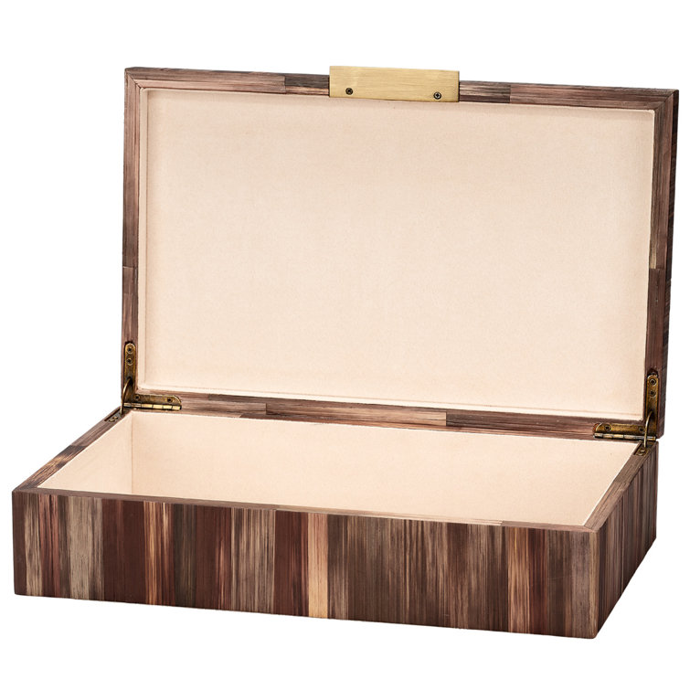 Brown Palm Marquetry Decorative Box with Chambray Lining