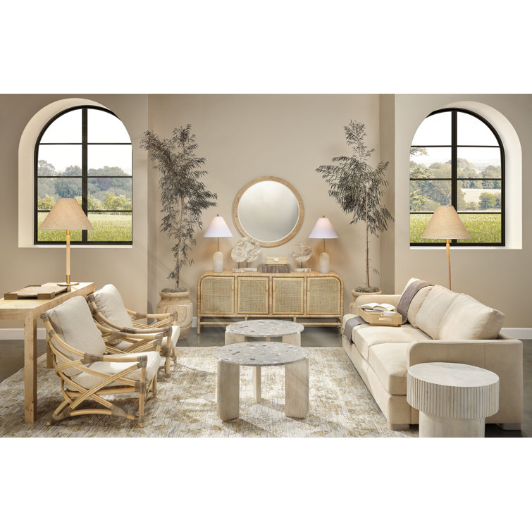 Round White Textured Mango Wood End Table