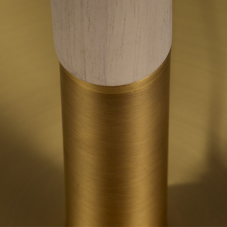 Antique Brass and Natural Wood Floor Lamp with Dome Shade