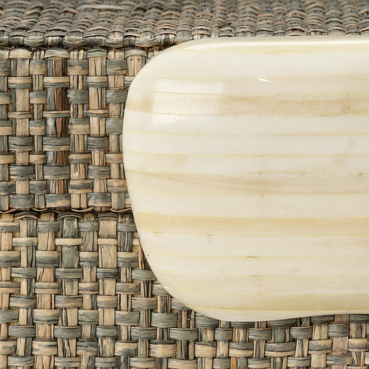 Gray Raffia and Ivory Bone Decorative Box