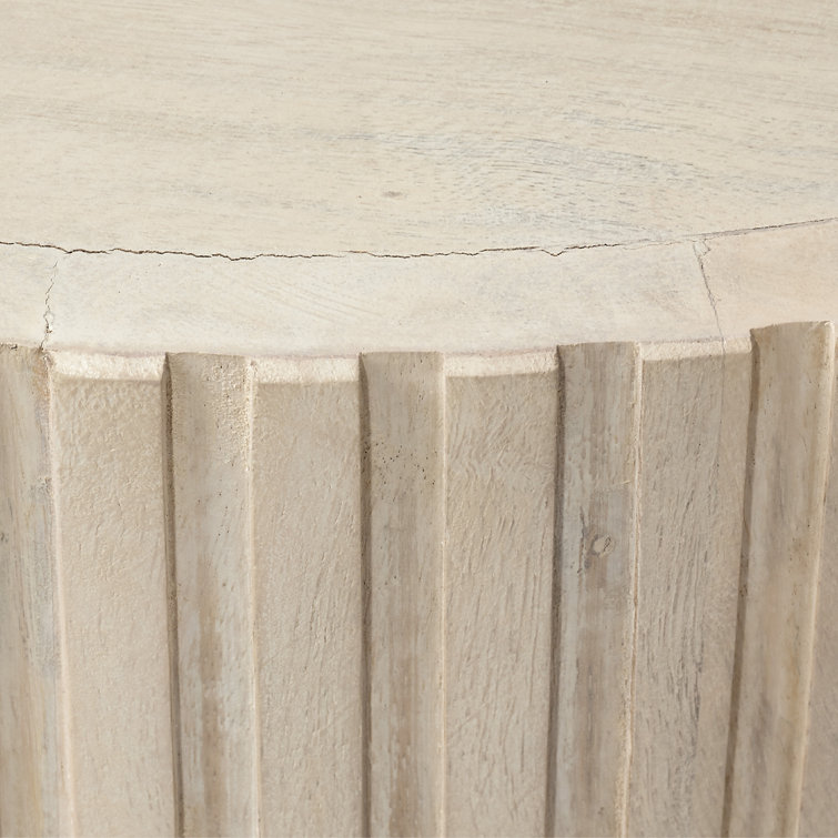Round White Textured Mango Wood End Table