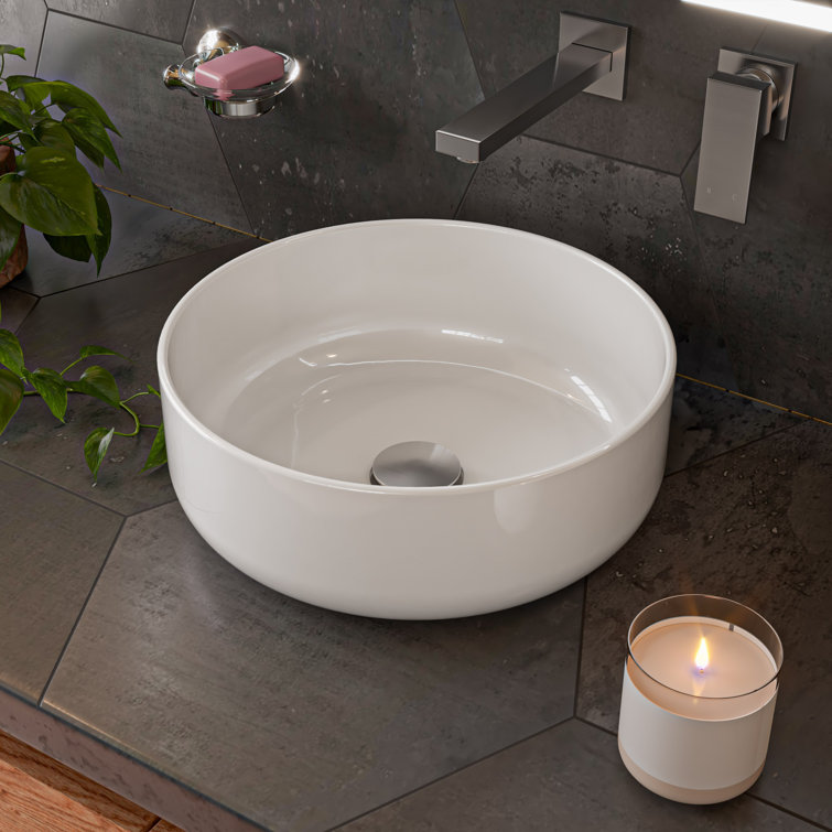 White Ceramic Round Above Mount Bathroom Sink