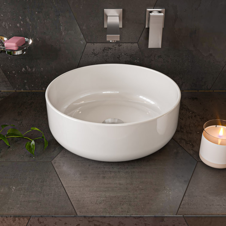 White Ceramic Round Above Mount Bathroom Sink