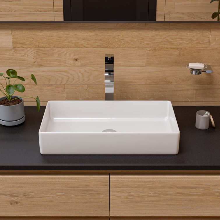 White 24" Rectangular Ceramic Above Mount Bathroom Sink