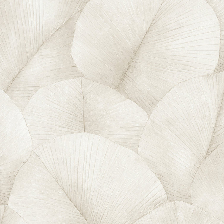 Ivory Embossed 3D Palm Leaf Non-Pasted Vinyl Wallpaper Roll