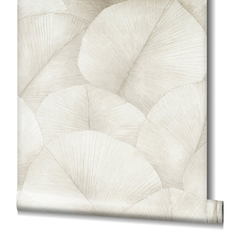 Ivory Embossed 3D Palm Leaf Non-Pasted Vinyl Wallpaper Roll