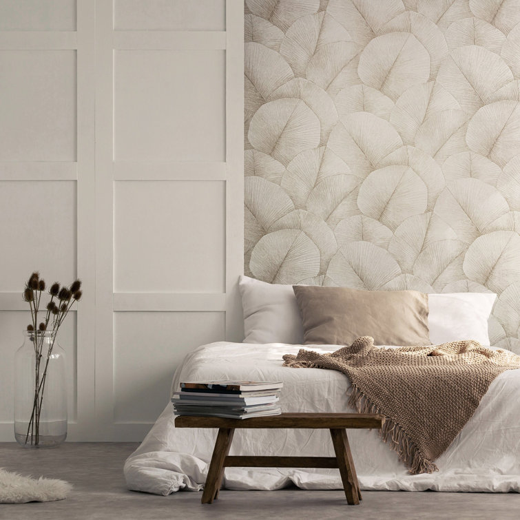 Ivory Embossed 3D Palm Leaf Non-Pasted Vinyl Wallpaper Roll