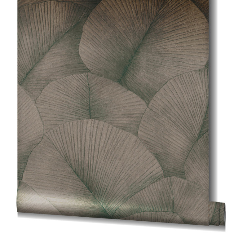 Kumano Brown Embossed Palm Leaf 3D Vinyl Wallpaper Roll