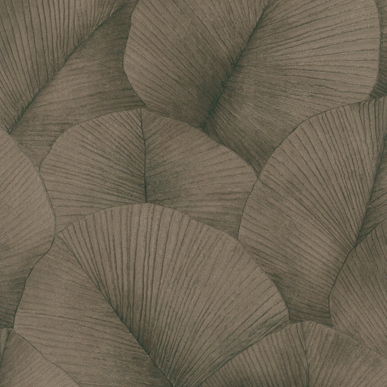 Kumano Brown Embossed Palm Leaf 3D Vinyl Wallpaper Roll