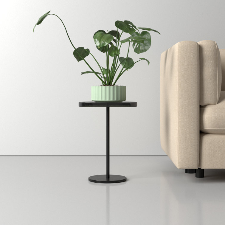 Finbar Black Metal and Glass Round End Table