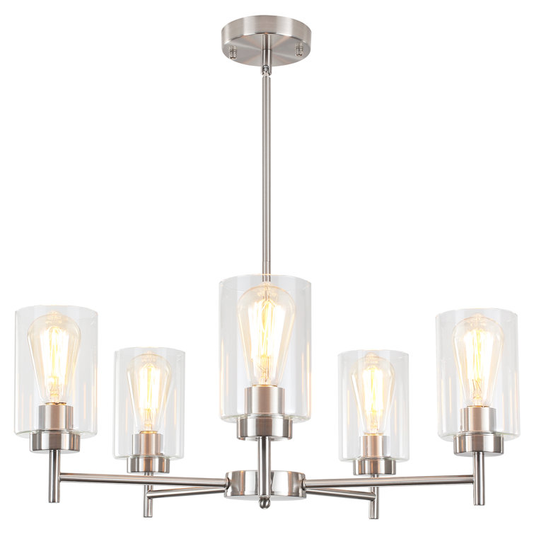 Nickel 5-Light Kitchen Island Chandelier with Clear Glass Shades