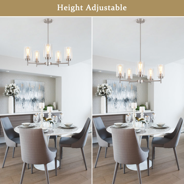 Nickel 5-Light Kitchen Island Chandelier with Clear Glass Shades