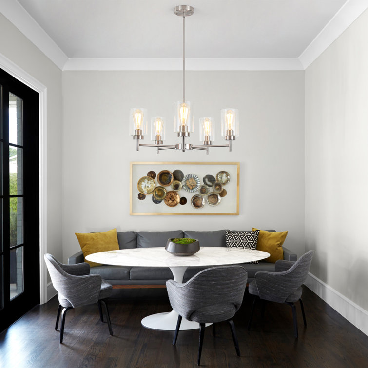 Nickel 5-Light Kitchen Island Chandelier with Clear Glass Shades