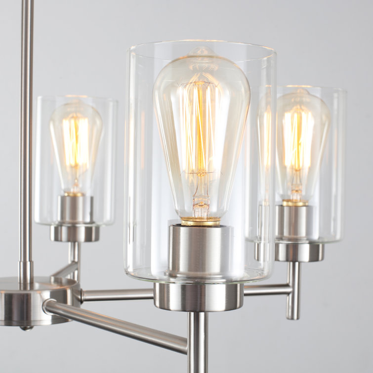 Nickel 5-Light Kitchen Island Chandelier with Clear Glass Shades