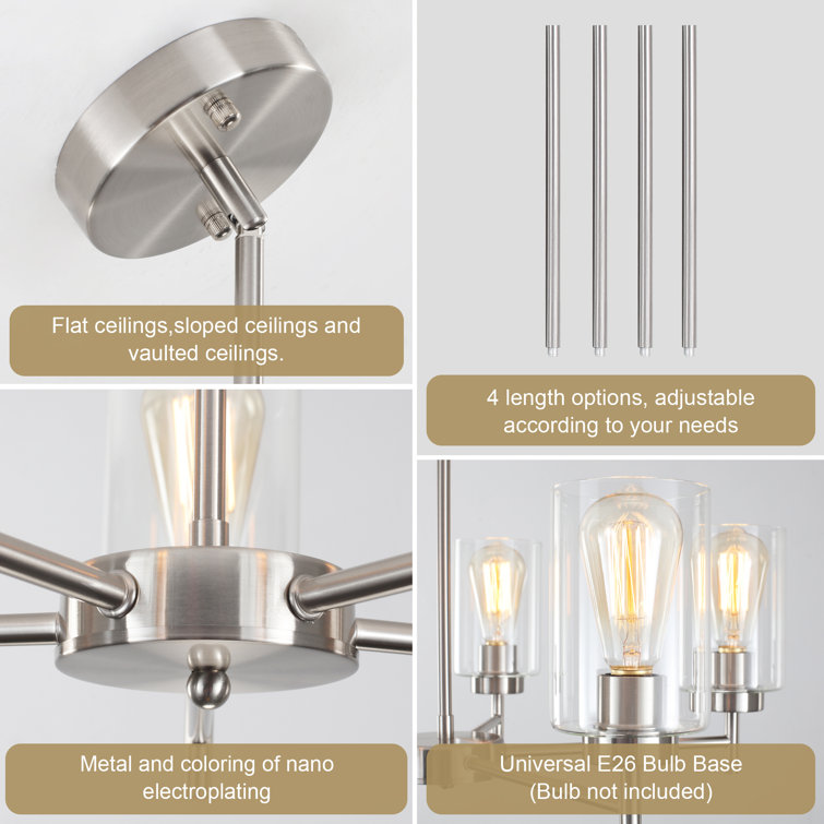 Nickel 5-Light Kitchen Island Chandelier with Clear Glass Shades