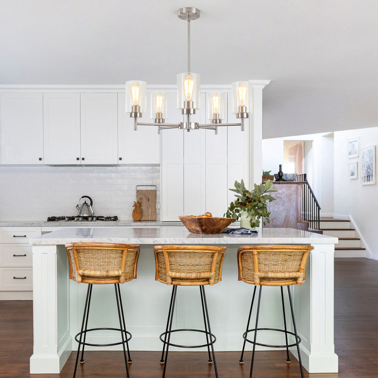 Nickel 5-Light Kitchen Island Chandelier with Clear Glass Shades