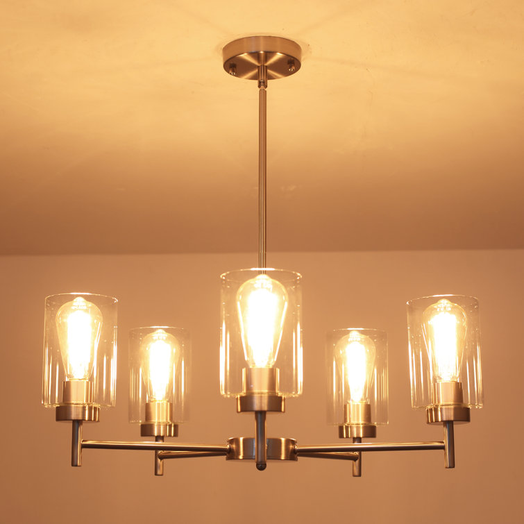 Nickel 5-Light Kitchen Island Chandelier with Clear Glass Shades