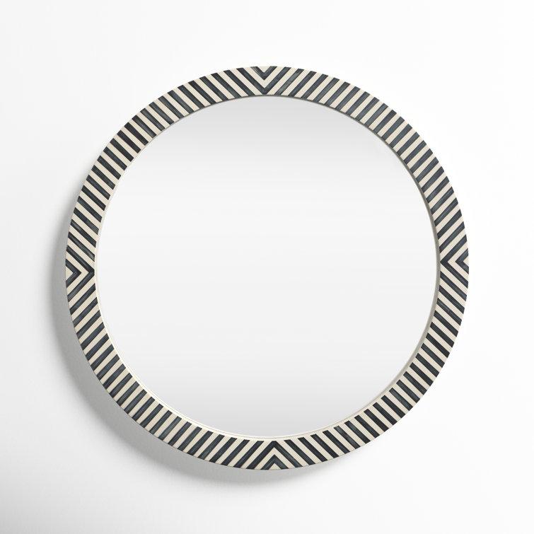 Simone Black and White Wood Round Wall Mirror