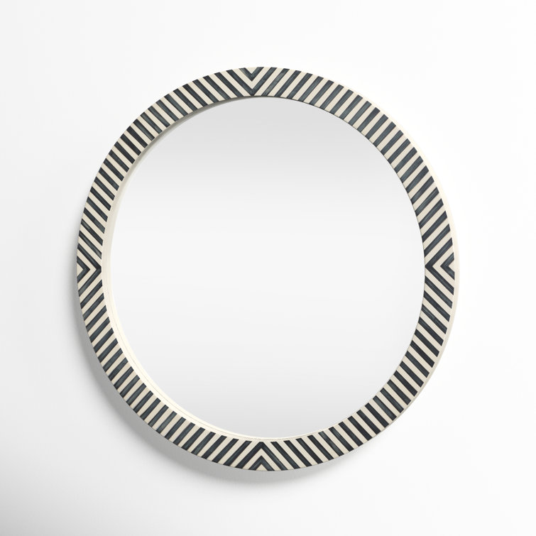 Simone Black and White Wood Round Wall Mirror