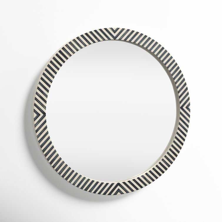 Simone Black and White Wood Round Wall Mirror