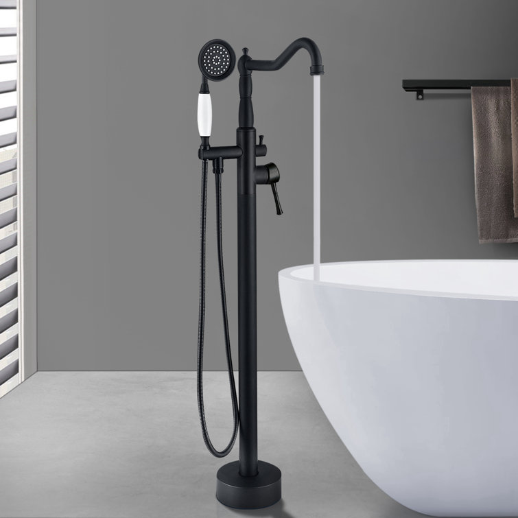 Matte Black Stainless Steel Freestanding Bathtub Faucet with Hand Shower