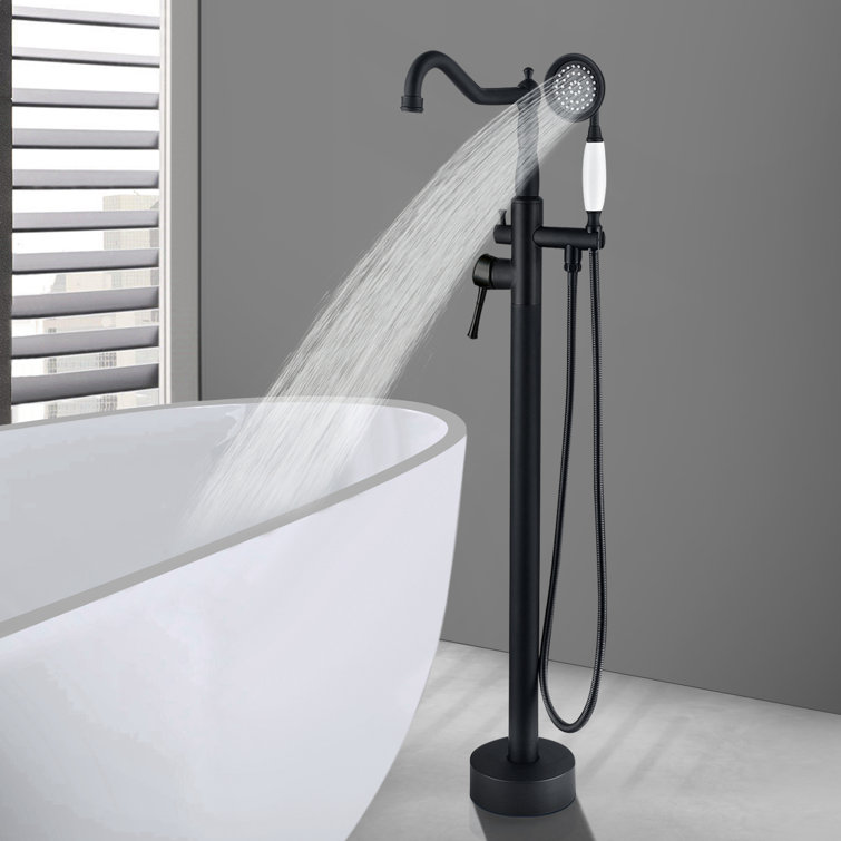 Matte Black Stainless Steel Freestanding Bathtub Faucet with Hand Shower