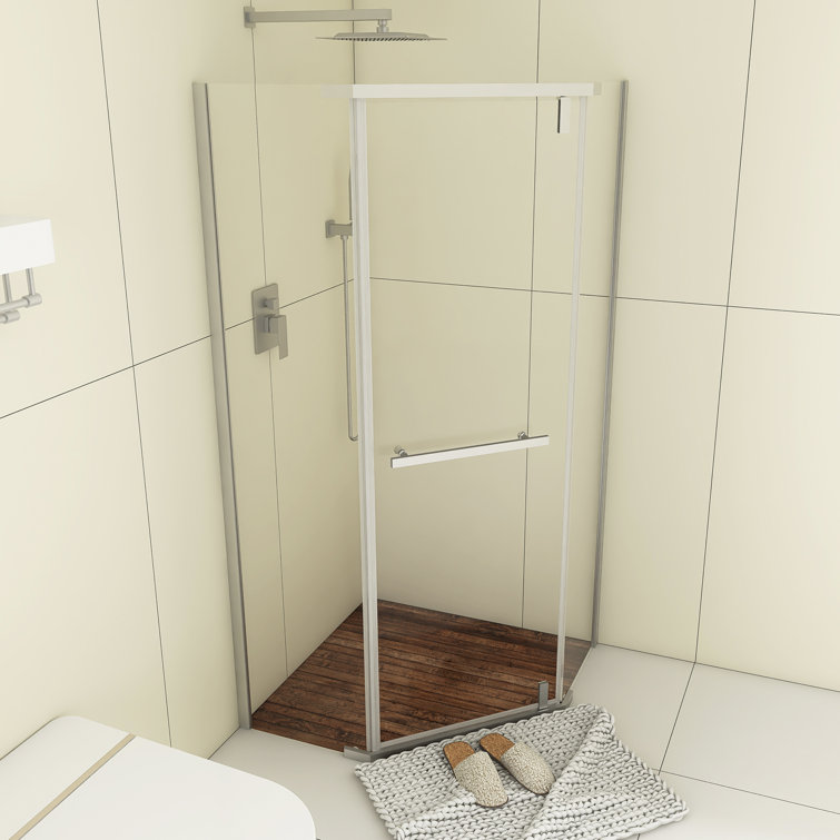 36" x 72" Chrome Neo-Angle Pivot Semi-Frameless Shower Enclosure