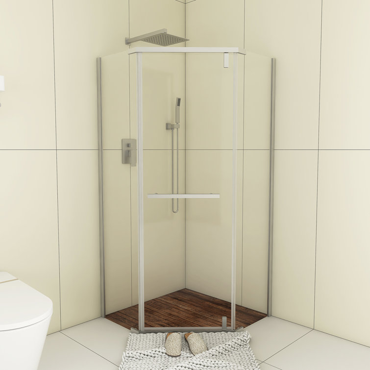 36" x 72" Chrome Neo-Angle Pivot Semi-Frameless Shower Enclosure