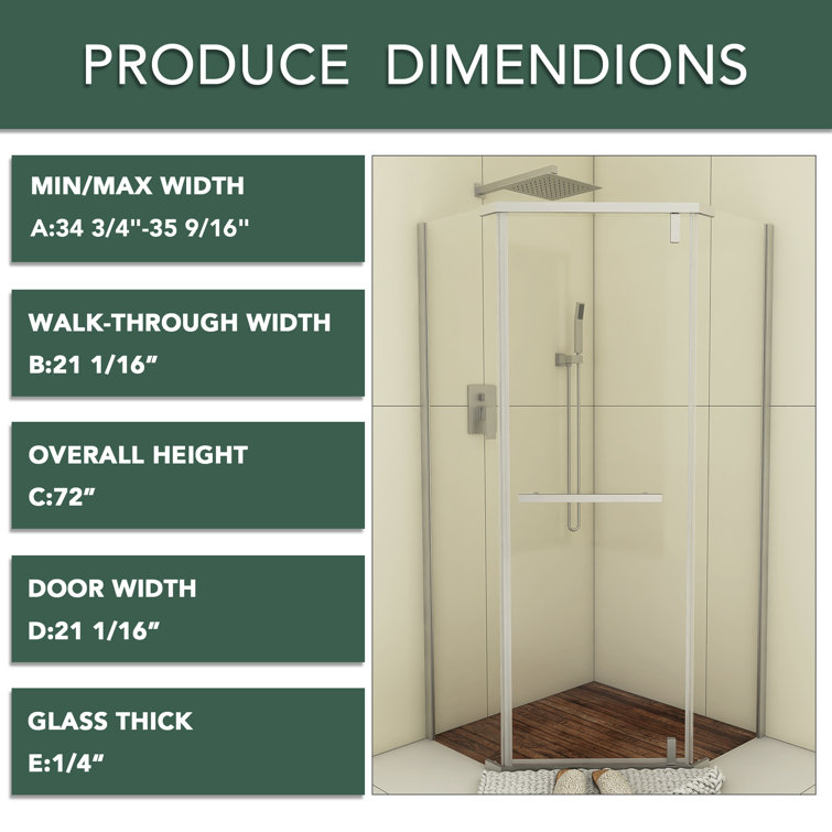36" x 72" Chrome Neo-Angle Pivot Semi-Frameless Shower Enclosure