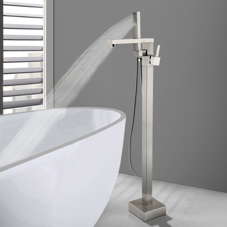 Brushed Nickel Freestanding Tub Filler with Hand Shower